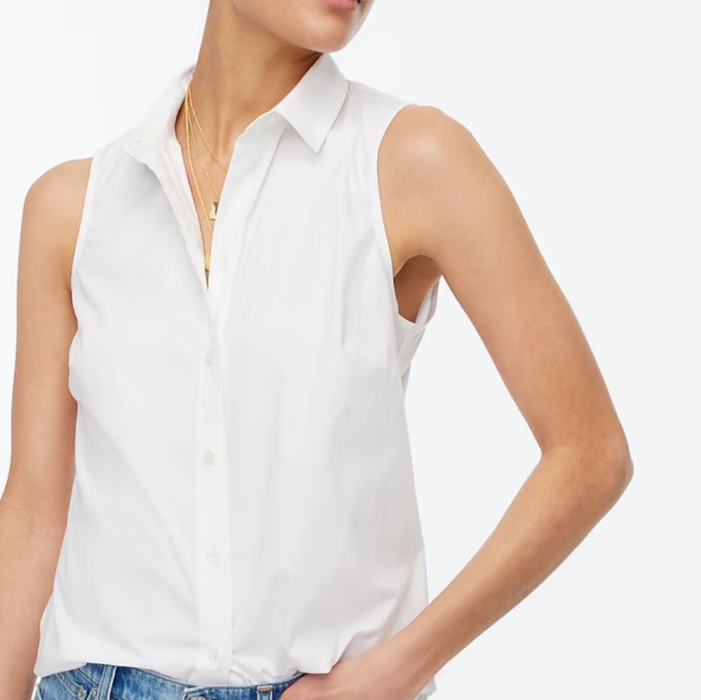 J. Crew White Sleeveless Button-Front Cotton Shirt